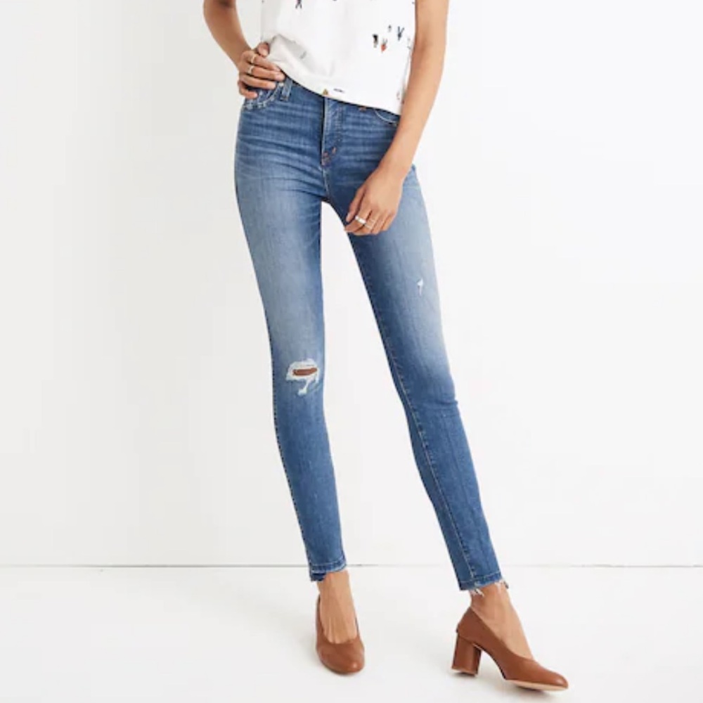 Madewell NWT 10" High Rise Skinny Jeans Size 31 Distressed Step Hem Denim